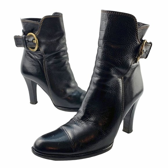 Coach Shoes - COACH Nancie Italian Calfskin Leather Zip Buckle Accent Booties